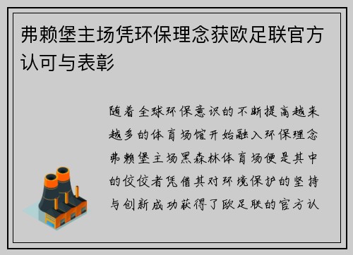 弗赖堡主场凭环保理念获欧足联官方认可与表彰